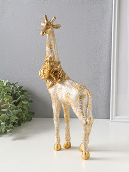 Фигура полистоун «Жираф с листьями и цветами», бело-золотой, 17.3×8.3×35.5 см