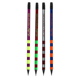 Цена за 48 шт. Карандаш чернографитный с ластиком «Полоски», твёрдость НВ, корпус металлик, в тубе, МИКС, штрихкод на штуке