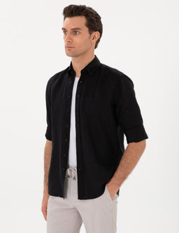 Siyah Regular Fit %100 Keten G_mlek