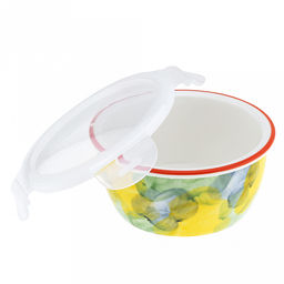 Акварель Салатник-контейнер фарфоровый 640мл, д14,8х6,9см, круглый, с деколью, отводка, пластмассовая крышка, герметичная, с клипсами, с силиконовым уплотнителем (Китай) - Домашняя мода фото 3