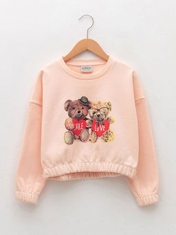 Bisiklet Yaka Bask?l? Uzun Kollu K?z ?ocuk Sweatshirt