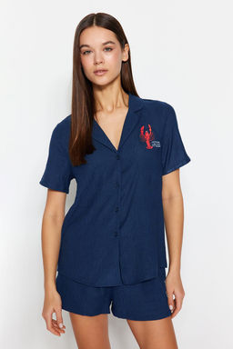 Trendyolmilla Ind?go Nak?sl? Sortlu Dokuma Pijama Tak?m? THMSS23PT00079 фото 19