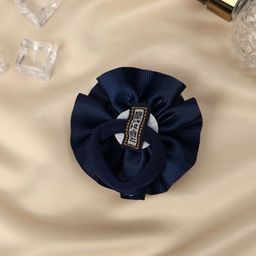 Цена за 6 шт. Бант для волос на резинке «Школьница», горошек и ленточка, d=7 см, бело-синий