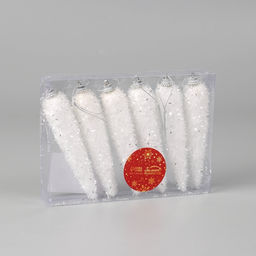 Ёлочные игрушки набор 6 шт. Сосулька пушистая сияние 12.52.5 см, белый - Зимнее волшебство фото 2