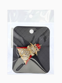 Брошь "Кошка Царица", цвет красно-белый в золоте