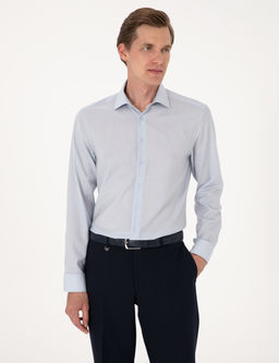 A__k Mavi Slim Fit %100 Y_n Uzun Kollu G_mlek