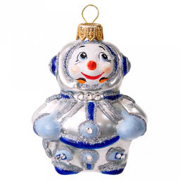 Елочная игрушка фигурка стеклянная Снеговик-космонавт д6,5см, h7,5см, ручная художественная роспись, подарочная упаковка (Россия)