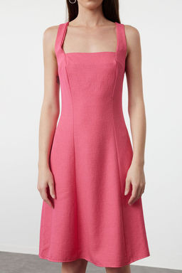 Fusya A-Kesim Kare Yaka Mini Dokuma Elbise TWOSS23EL01549