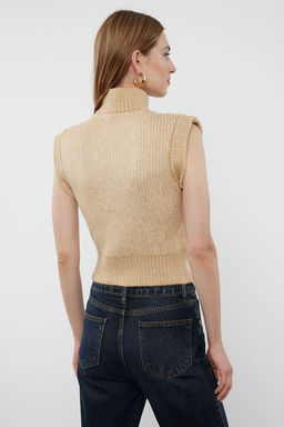 Bej Yumusak Dokulu Dik Yaka Fermuarl? Regular Yelek TWOAW25YE00033 - Trendyolmilla фото 5