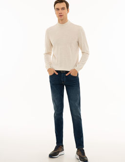 Бежевый базовый трикотажный свитер приталенного кроя с четверть-черепаховым воротником - Cacharel фото 5