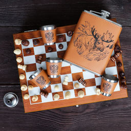 Фляжка 200 мл с шахматами + 4 стопки 25 мл, воронка / FL-190 /уп 20/ - Галеонтрейд фото 9