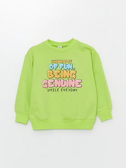 Bisiklet Yaka Bask?l? Uzun Kollu K?z ?ocuk Sweatshirt