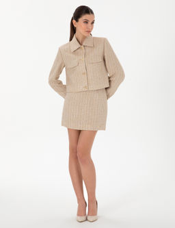 Bej A Kesim Dokuma Etek