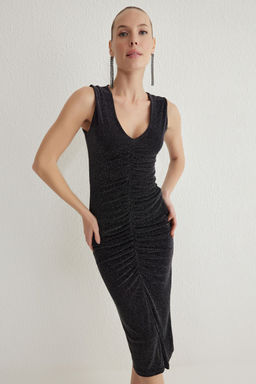 Antrasit Vucudu Oturan Par?lt?l? Simli Orme Astarl? S?k Abiye Gece Mezuniyet Elbisesi TPRSS25EL00170