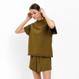 Костюм спортивный женский: футболка, шорты, MINAKU: Casual Collection, хаки, размер 44