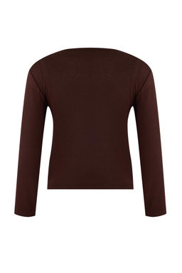 Kahverengi 2li Tak?m Fitted/Vucuda Oturan V Yaka Dugmeli Premium Yumusak Orme Bluz TWOSS26BZ00173 - Trendyolmilla фото 8