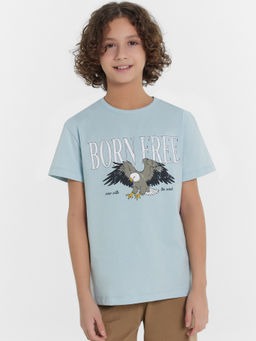 Футболка для мальчиков голубая с принтом и надписью Born free - Mark formelle фото 2