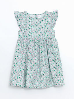 Bisiklet Yaka ?i?ekli K?z ?ocuk Elbise