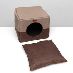 Дом трансформер Квадрат, рогожка, поролон, 43 х 42 х 34 см, бежево-коричневый - Пижон фото 6