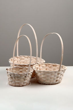 Корзина плетёная для хранения, бамбуковая, круглая, светлая, набор 3 шт.