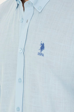 Рубашка U.S. Polo Assn с длинным рукавом голубая хлопок  фото 7