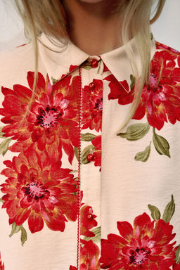 CAMISA ESTAMPADO FLORAL / Crudo / Rojo - Zara фото 3