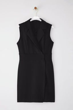 TRENDYOLMILLA Siyah Ceket Yaka Dugmeli Mini Dokuma Elbise TWOSS25EL00625 фото 5