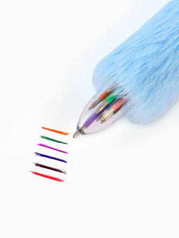 Ручка многоцветная 6 цветов пушистая Стич , синяя