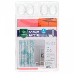 Штора для ванной полиэтилен 180х180см "Дуэт" "Регата" розовый, 12 колец, набор 2 штуки, в блистере (Китай)