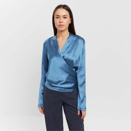 Блуза женская с драпировкой MIST: Classic Collection, размер 46, синяя