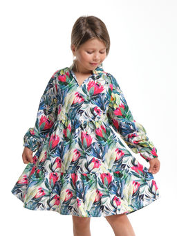 Платье нарядное хлопковое UD 7933 цветы Протея