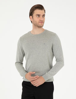 A__k Gri Melanj Slim Fit Bisiklet Yaka Basic Triko Kazak