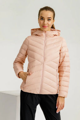 Пуховик лёгкий с капюшоном Персиковый