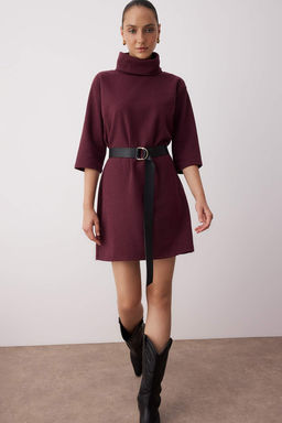 Murdum Bal?kc? Yaka Shift/Duz Mini Selanik Uzun Kollu Orme Elbise TWOAW20EL1110