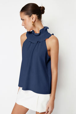 Trendyolmilla Ekru Yaka Detayl? Smart Krep Orme Bluz TWOSS23BZ00932 фото 10