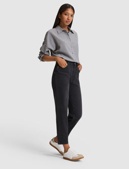 Antrasit Mom High Waist Fit Jean Pantolon