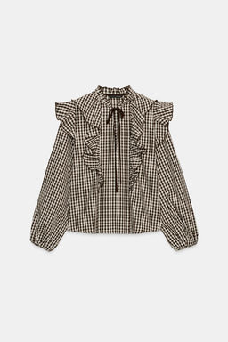 RUFFLED GINGHAM BLOUSE - Zara фото 8