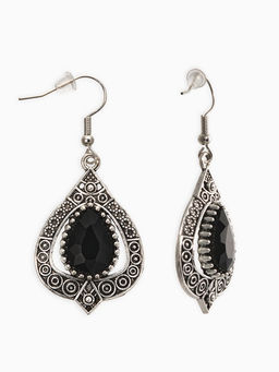 Цена за 2 шт. Серьги со стразми «Капля», чёрные в чернёном серебре