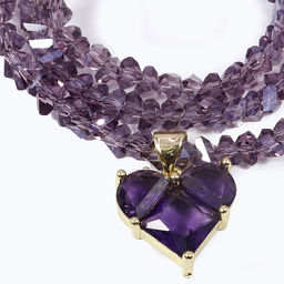 Бусы с сердечком чокер граненные из искуственного Хрусталя аметист