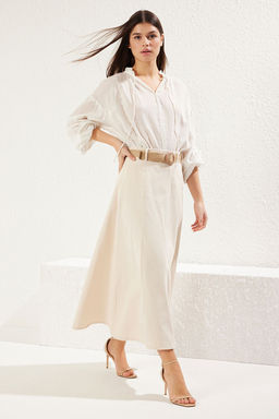 TRENDYOLMILLA Bej Kemer Detayl? Keten Maxi Boy A-line Maxi Boy Dokuma Etek TWOSS25ET00071 фото 2