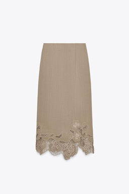 EMBROIDERED MIDI LINGERIE SKIRT - Zara фото 7