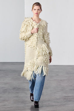 LONG FRINGED KNIT COAT