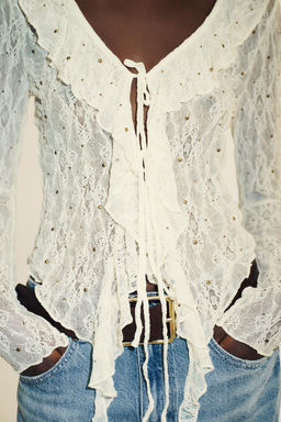 STUDDED LACE TOP - Zara фото 2