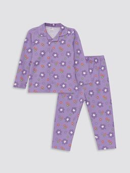 G?mlek Yaka Uzun Kollu Bask?l? K?z Bebek Pijama Tak?m?