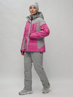 Горнолыжный костюм женский большого размера розового цвета 02272-1R