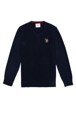 Свитер U.S. Polo Assn трикотажный с круглым вырезом для мальчика тёмно-синий из хлопка  фото 7