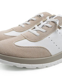 03-YA486-3 WHITE/BEIGE Кроссовки женские (натуральная кожа, натуральная замша)