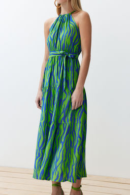 TRENDYOLMILLA Siyah Animal Shift Shally Maxi Dokuma Elbise TWOSS24EL00872 фото 11