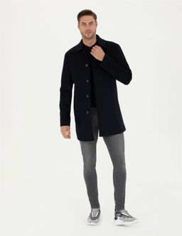 Lacivert Y_n Kar___ml_ Slim Fit Ka_e Kaban - Pierre cardin фото 4