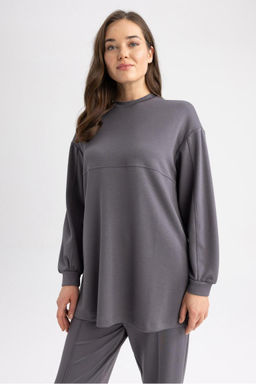 Толстовка-туника с круглым вырезом Relax Fit - Defacto фото 5